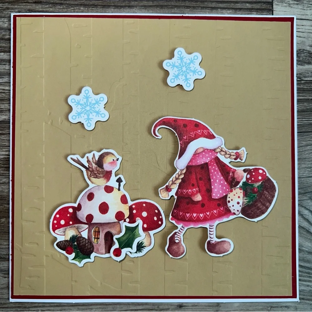 Festive Gnome Holiday Card Set of 6 With Envelopes Square 5.5” x 5.5”